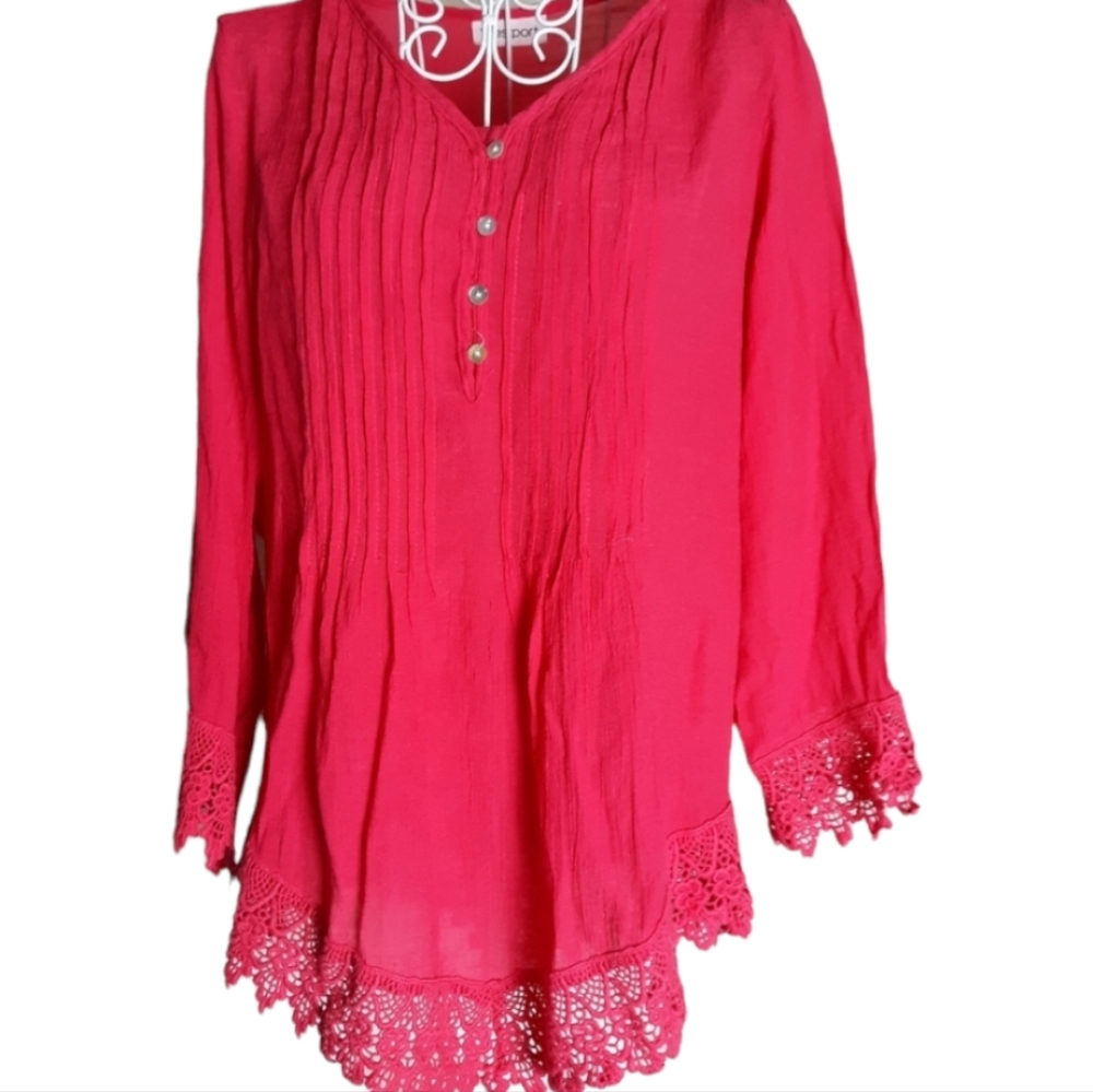Westport Tangerine Pintuck Front Boho Top SZ L